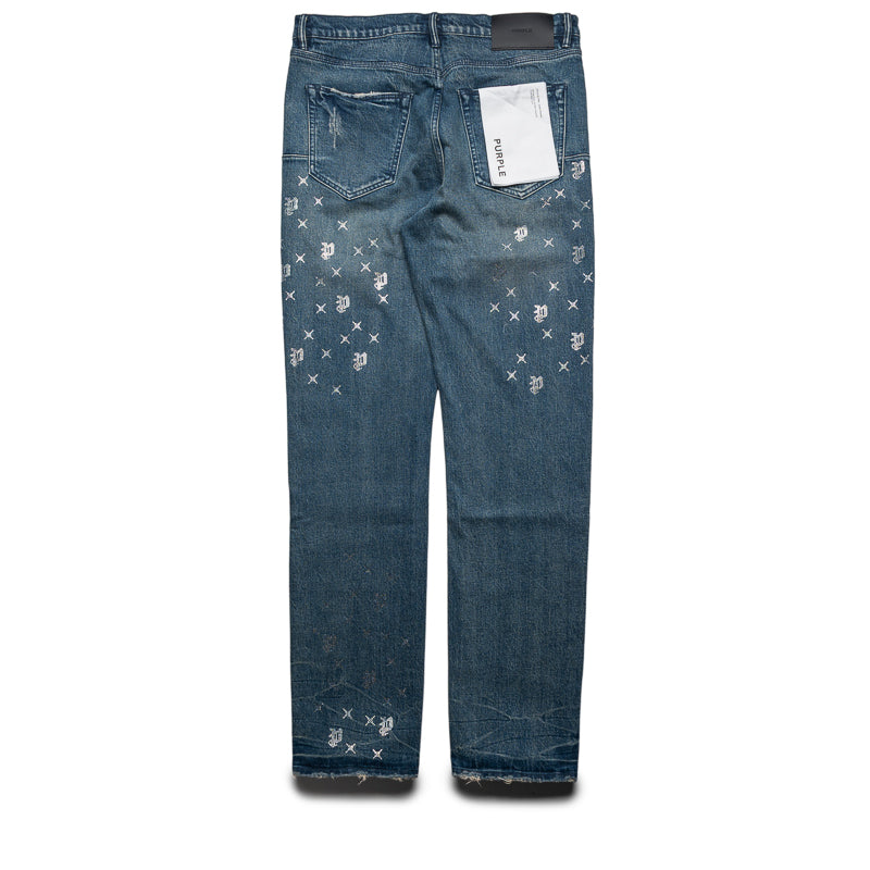 Purple Brand Mid Rise Slim Straight Leg Vintage Monogram Bling Jean - Mid Indigo