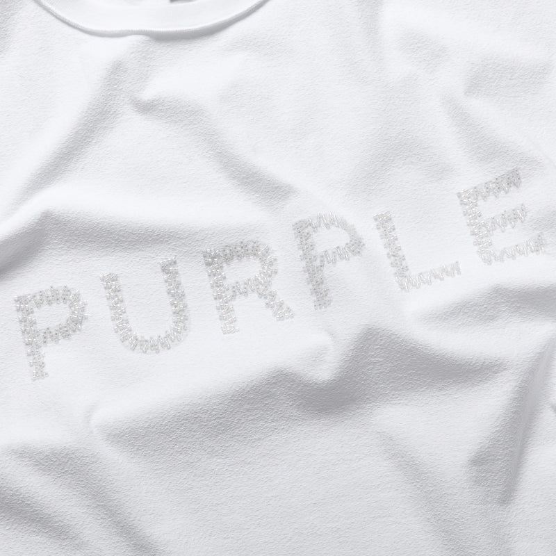 Purple Brand Beaded Wordmark Tank Top - White
