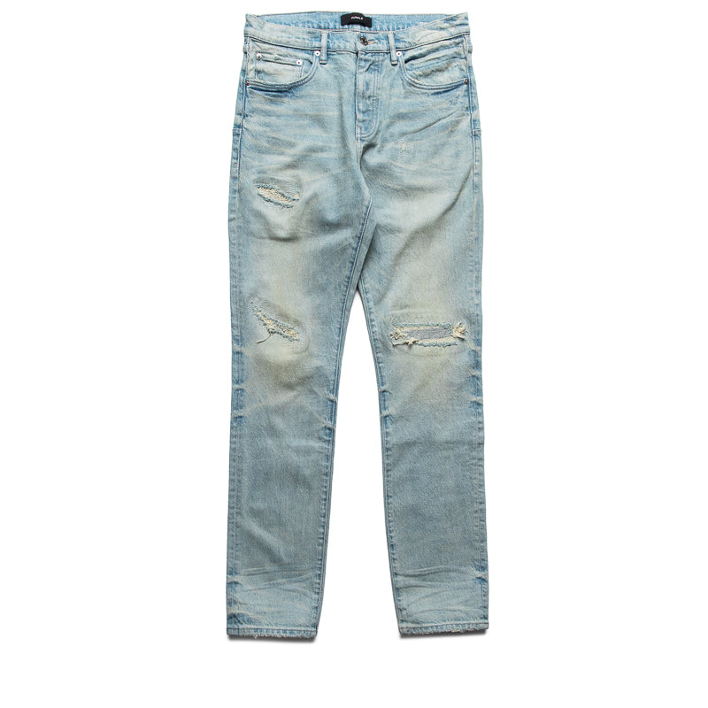 Purple Brand Mid Rise Slim Straight Leg Heavy Destroy Jean - Super Light Indigo