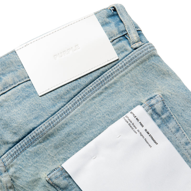 Purple Brand Mid Rise Slim Straight Leg Heavy Destroy Jean - Super Light Indigo