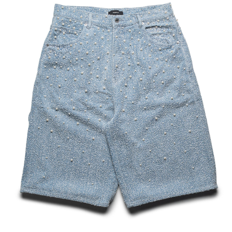 Purple Brand Textured Pearl Denim Shorts - Light Indigo
