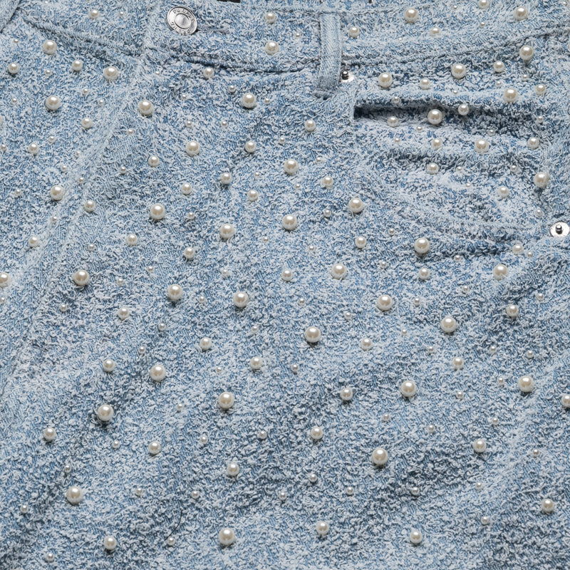 Purple Brand Textured Pearl Denim Shorts - Light Indigo