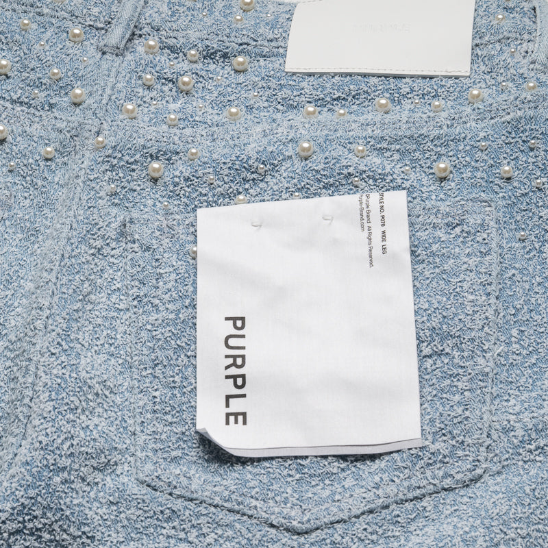 Purple Brand Textured Pearl Denim Shorts - Light Indigo