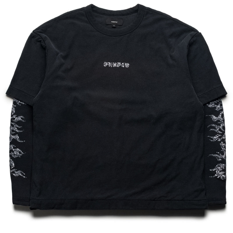 Purple Brand Sequin Flame L/S Tee - Black