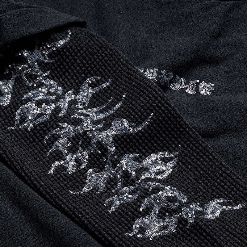 Purple Brand Sequin Flame L/S Tee - Black
