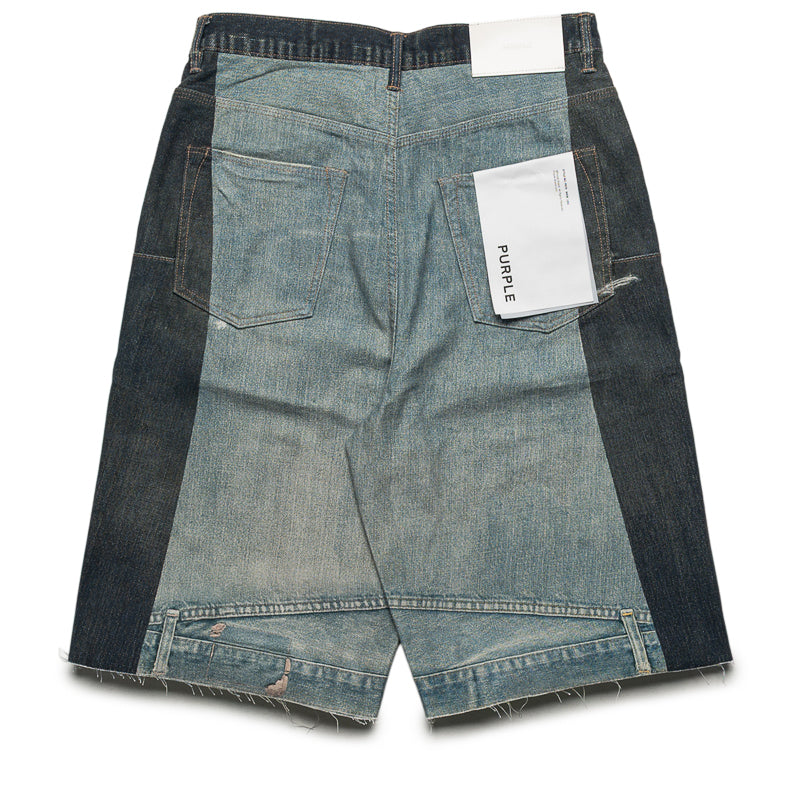 Purple Brand Upside Down Denim Shorts - Light Indigo/Mid Indigo