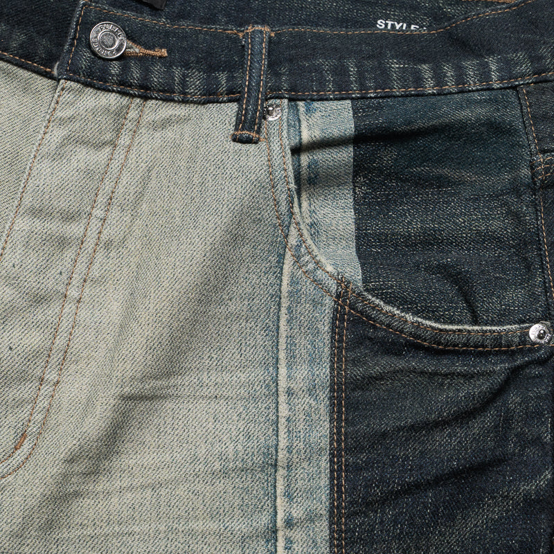 Purple Brand Upside Down Denim Shorts - Light Indigo/Mid Indigo
