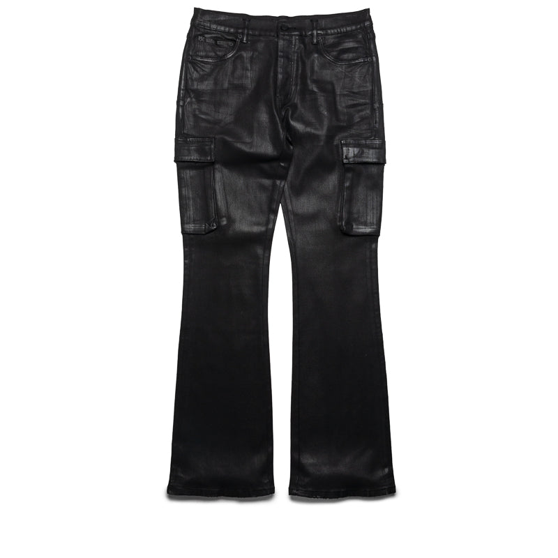 Purple Brand Low Rise Flared Leg Coated Cargo Flare Jean - Black