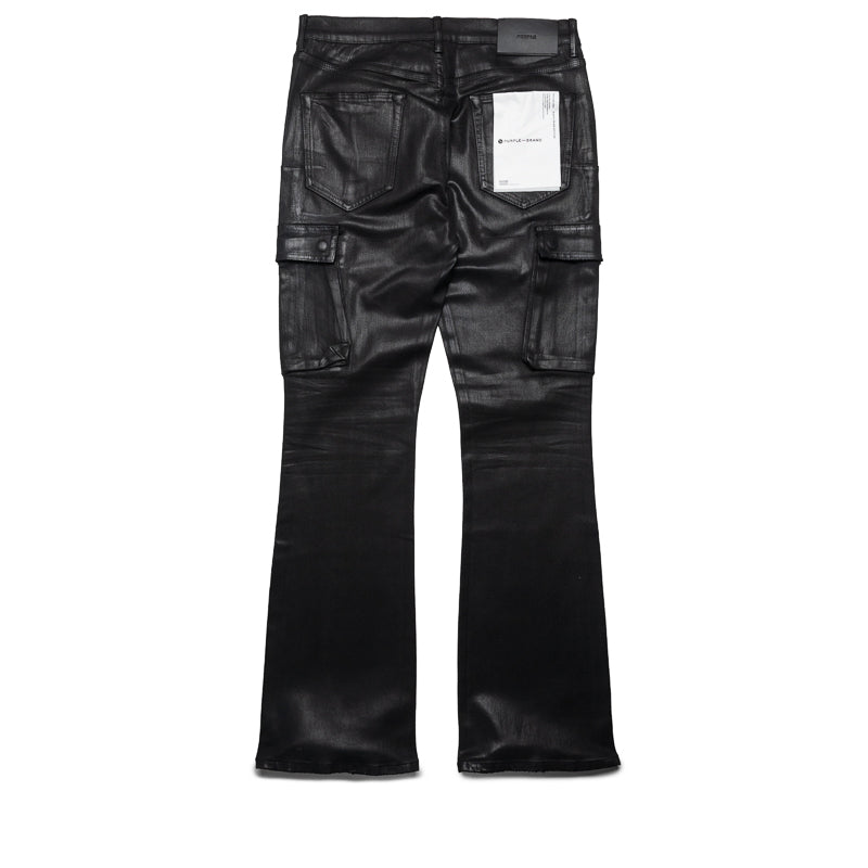 Purple Brand Low Rise Flared Leg Coated Cargo Flare Jean - Black