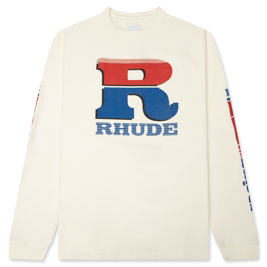 Split Petrol Logo L/S Tee - Vintage White/Red/Blue