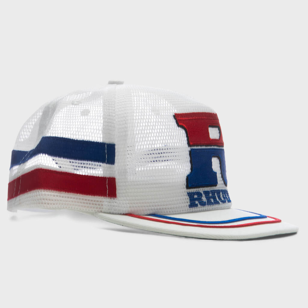 Split Petrol Logo Mesh Trucker Hat - White/Red/Blue
