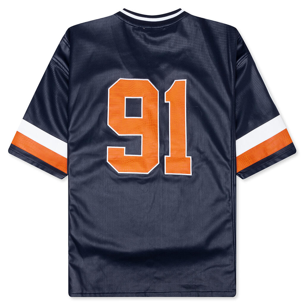 Stadium Leather V Neck Top - Navy