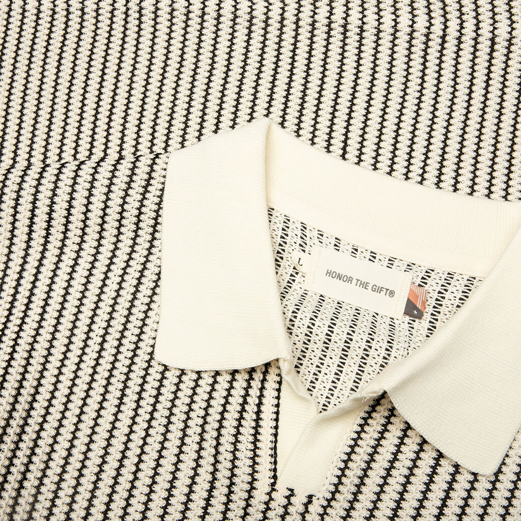 Striped Knit Polo - Bone
