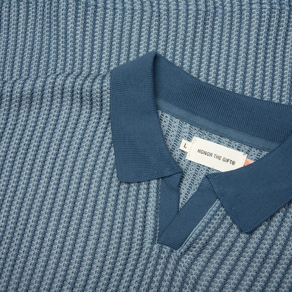Striped Knit Polo - Indigo