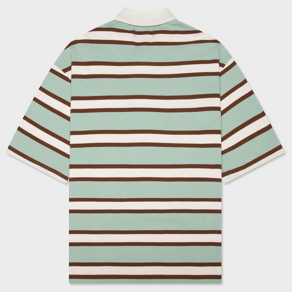 Striped OS Polo - Powder Teal