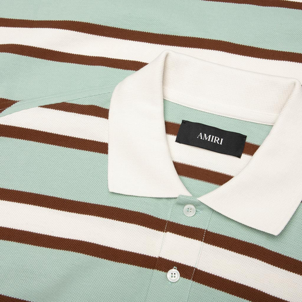 Striped OS Polo - Powder Teal