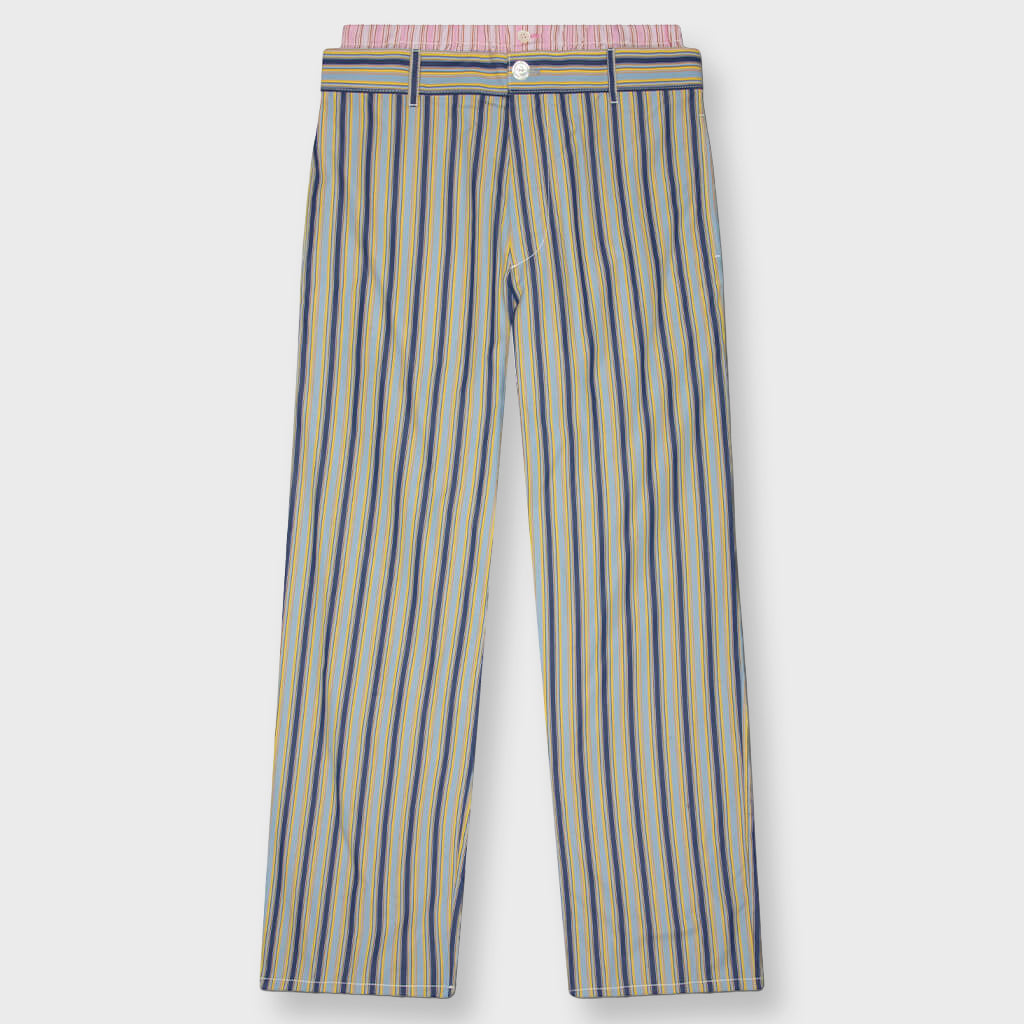 Striped Poplin Trousers - Baltic
