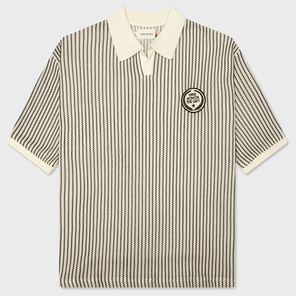 Striped Knit Polo - Bone