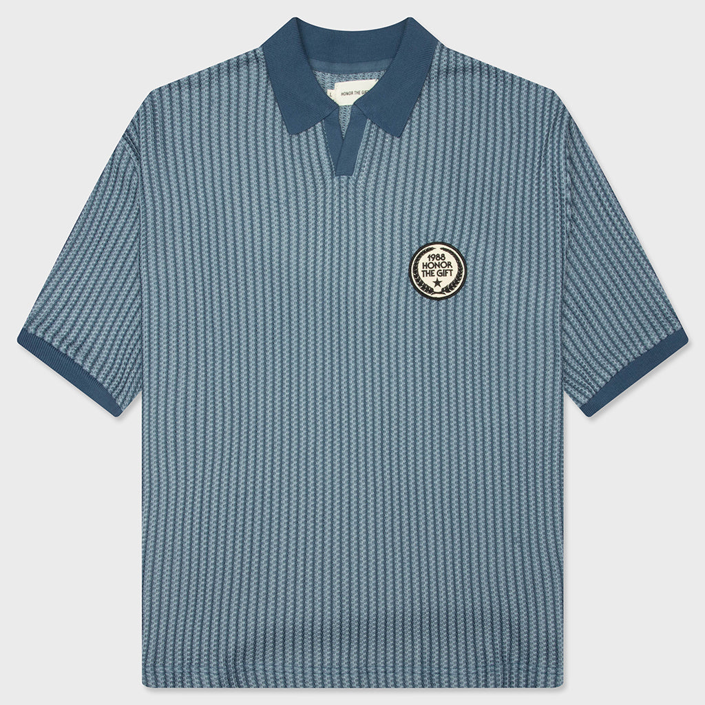 Striped Knit Polo - Indigo