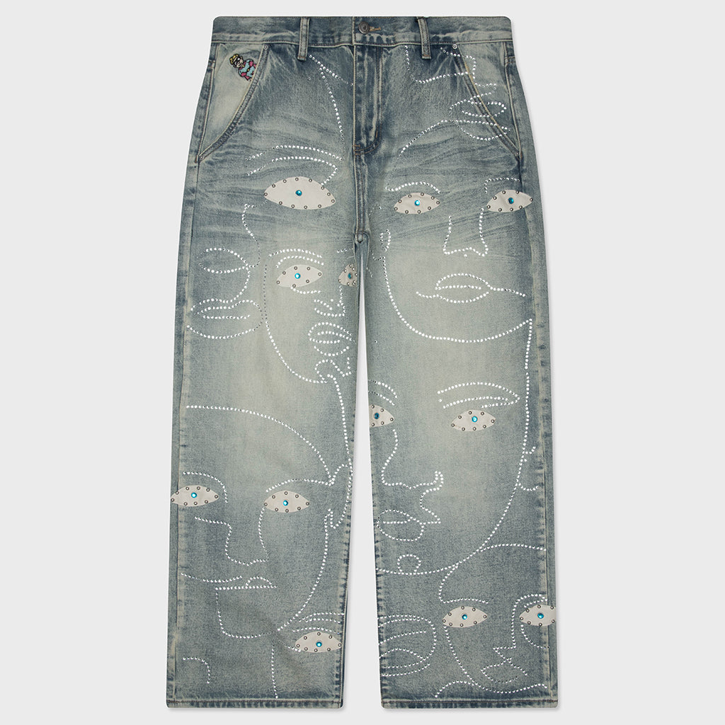Studded Face Jeans - Blue