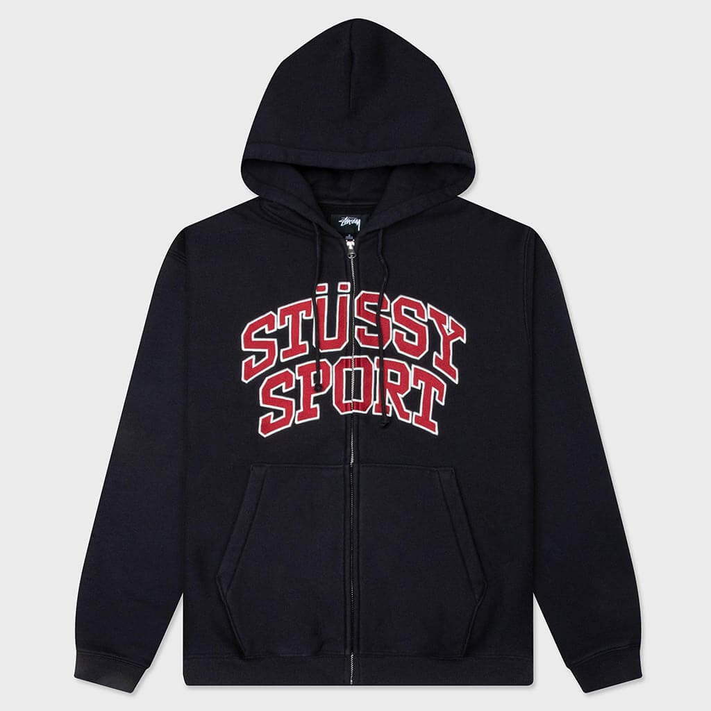Stussy Sport Zip Hoodie - Washed Black