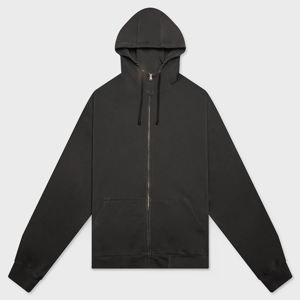 Reverse Applicated Stitch Logo Zipped Hoodie - Charcoal