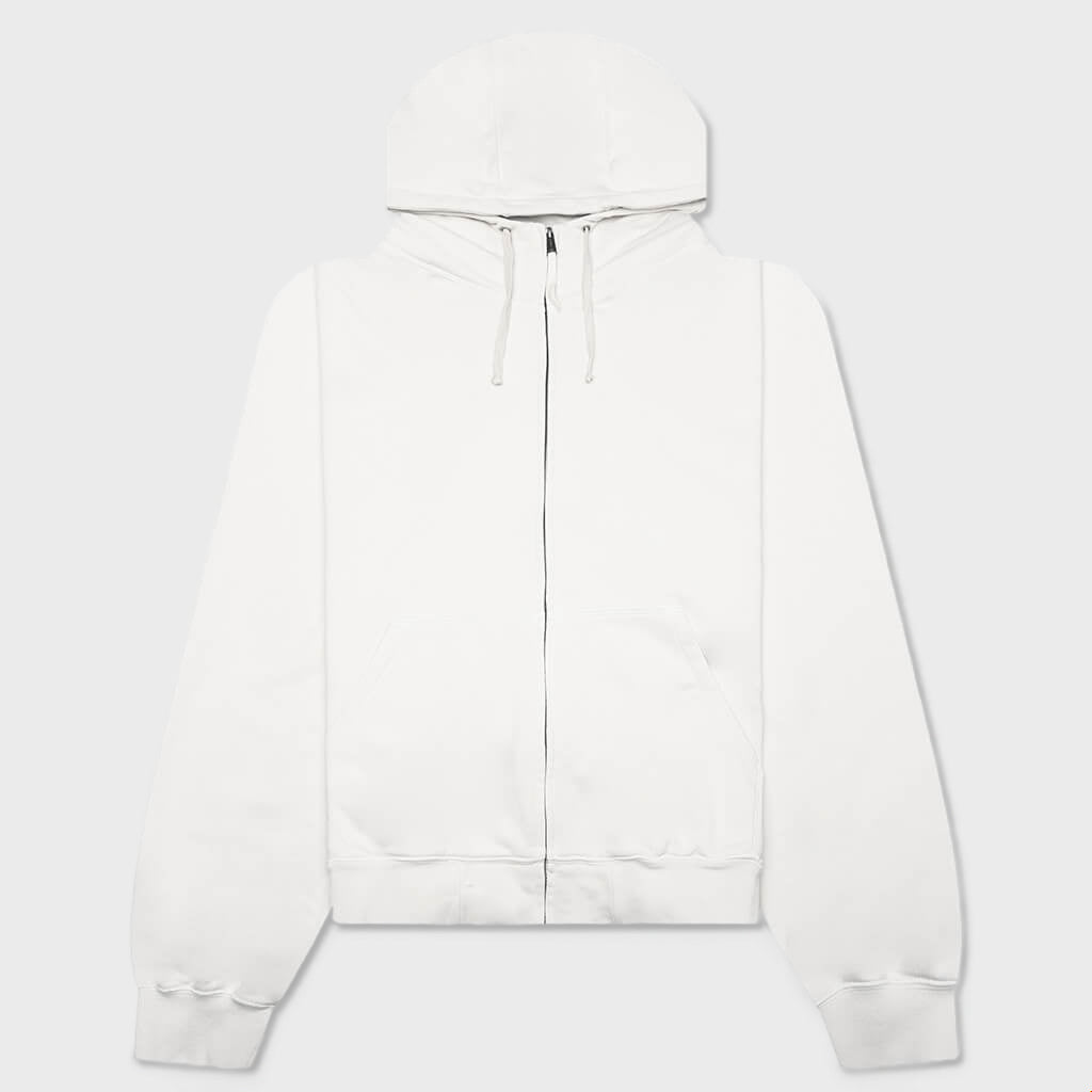 Reverse Applicated Stitch Logo Zipped Hoodie - Ecru