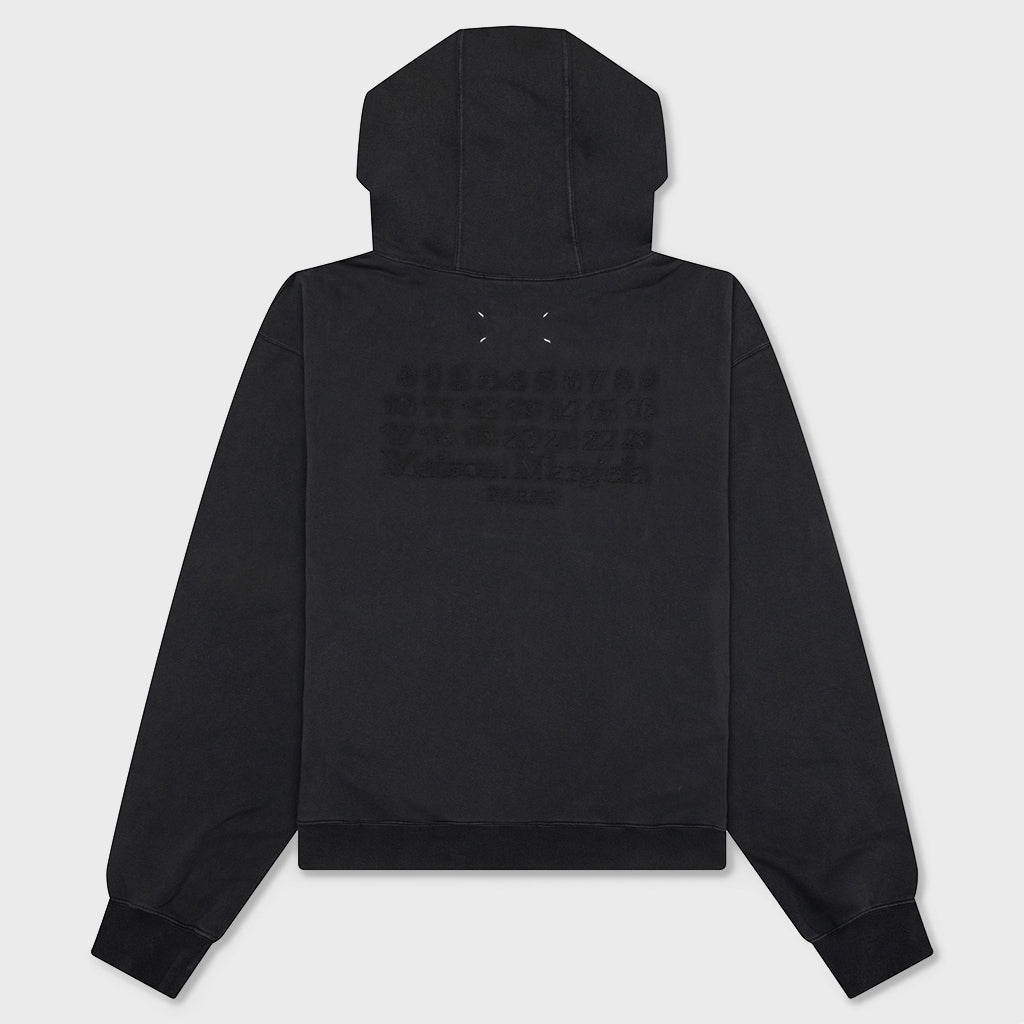 Reverse Applicated Stitch Logo Zipped Hoodie - Washed Black