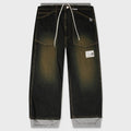 Sweat Pants Combined Denim Pants - Indigo