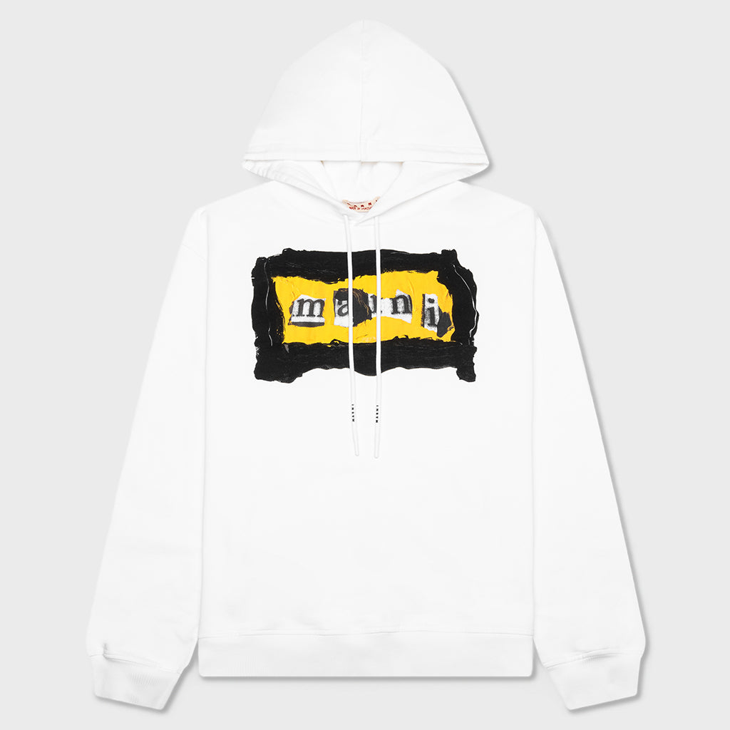 Painted On Collage Yellow Logo Hoodie - Lily White