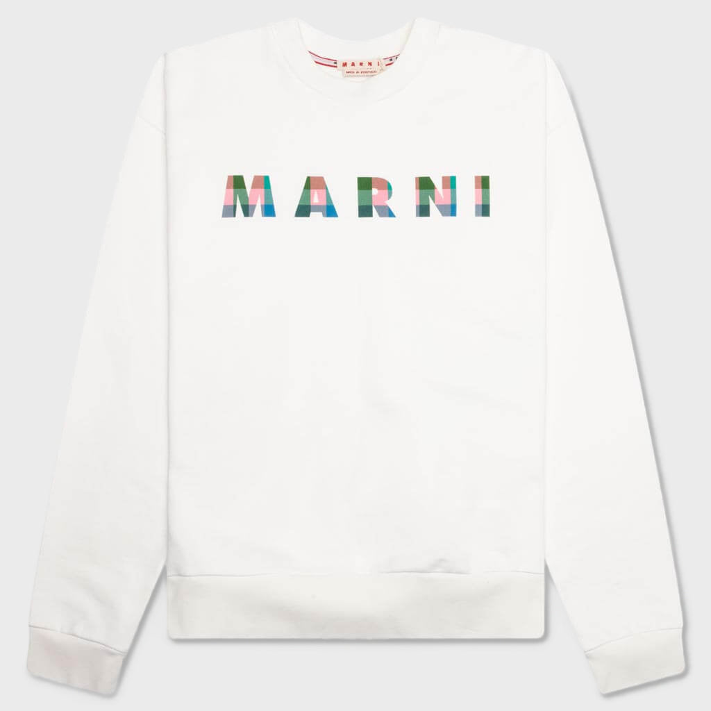 White Cotton Sweatshirt With Gingham Logo - Natural White