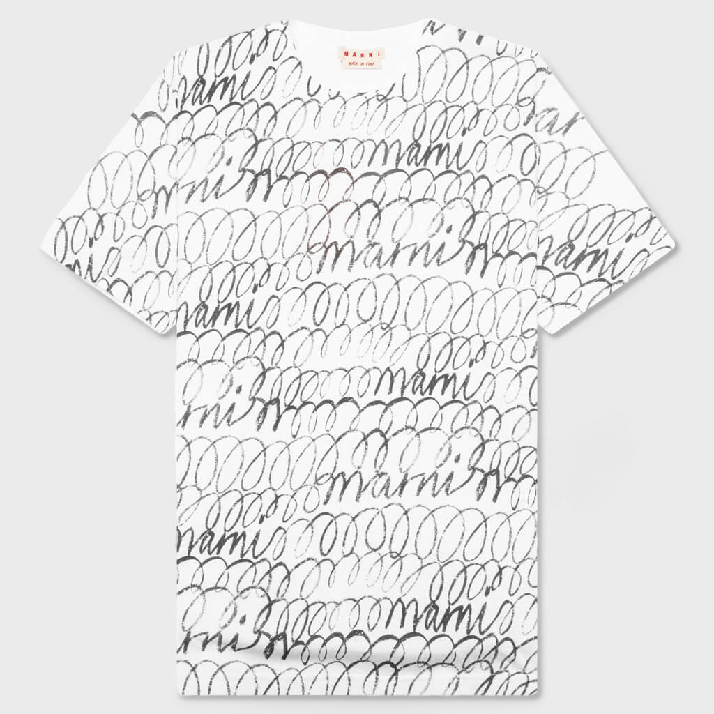 Scribble Motif T-Shirt - Lily White