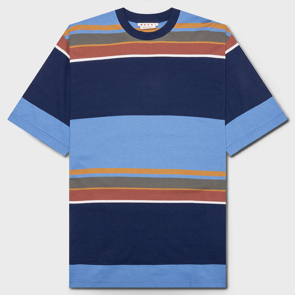 Striped Organic Cotton T-Shirt - Glass Blue