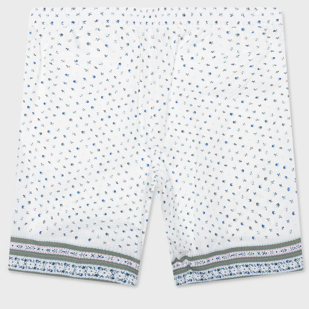 Printed Seersucker Cotton Bermuda Shorts - Cream/Green