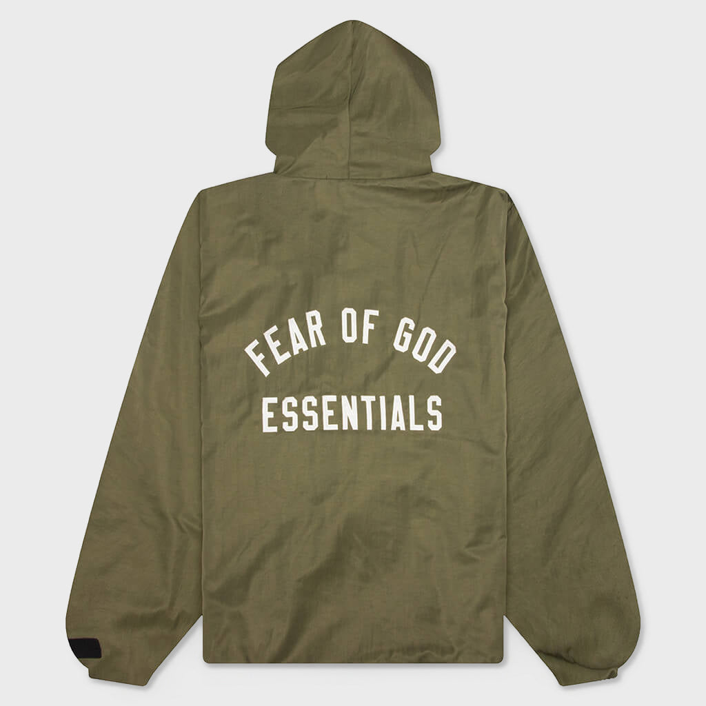 Textured Nylon Hooded Coaches Jacket - Military