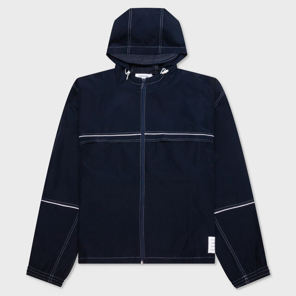 Contrast White Stitching Oversized Zip Up Track Jacket - Navy