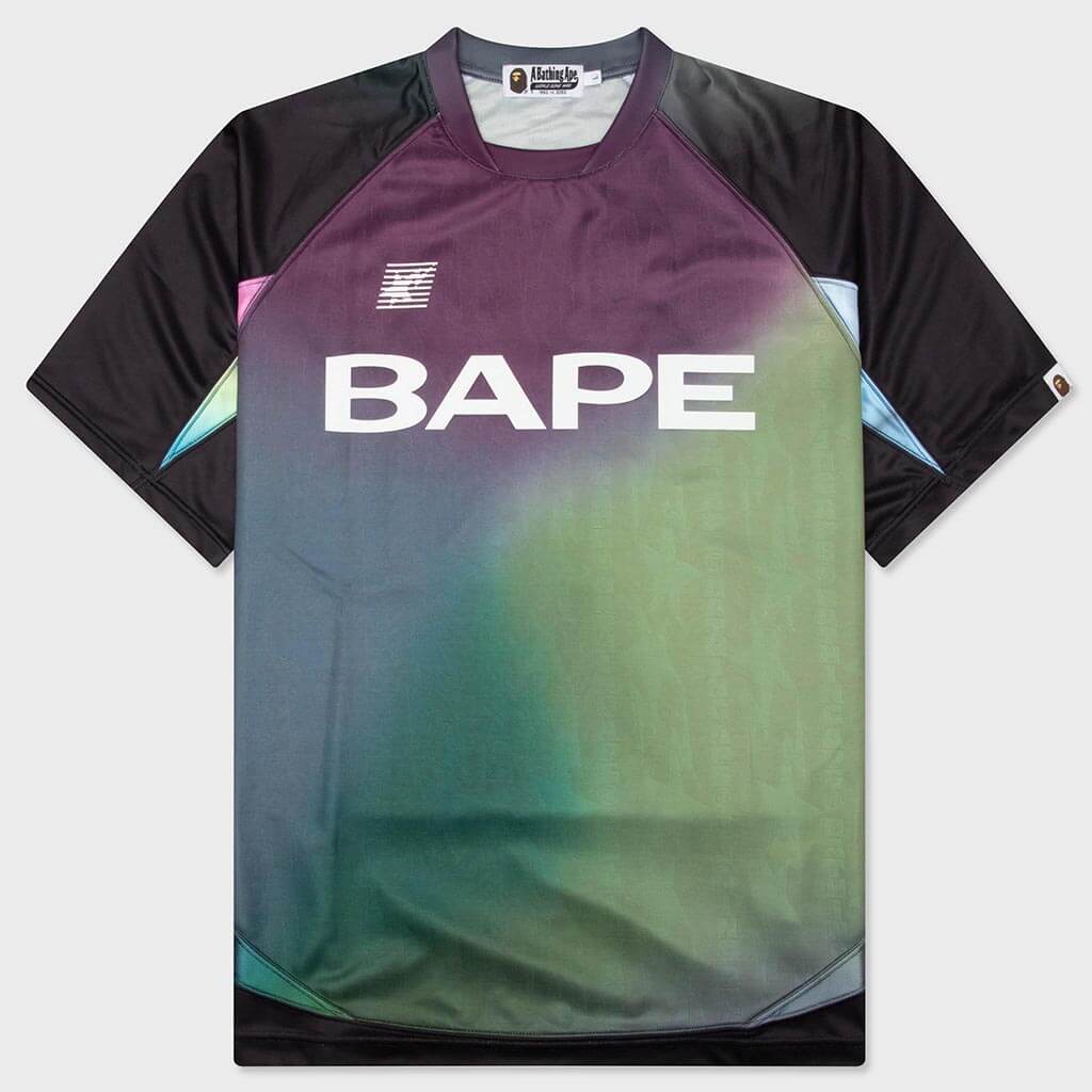 Tie Dye STA Stripe Pattern Relaxed Fit Football Jersey Tee - Black
