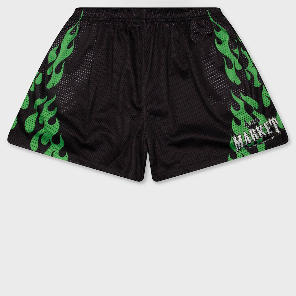 Toxic Flames Mesh Shorts - Black/Green