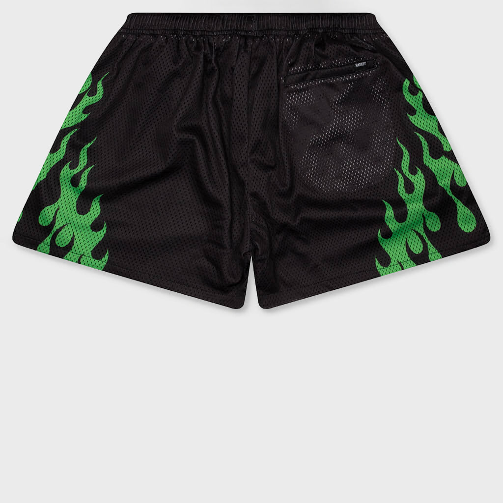 Toxic Flames Mesh Shorts - Black/Green