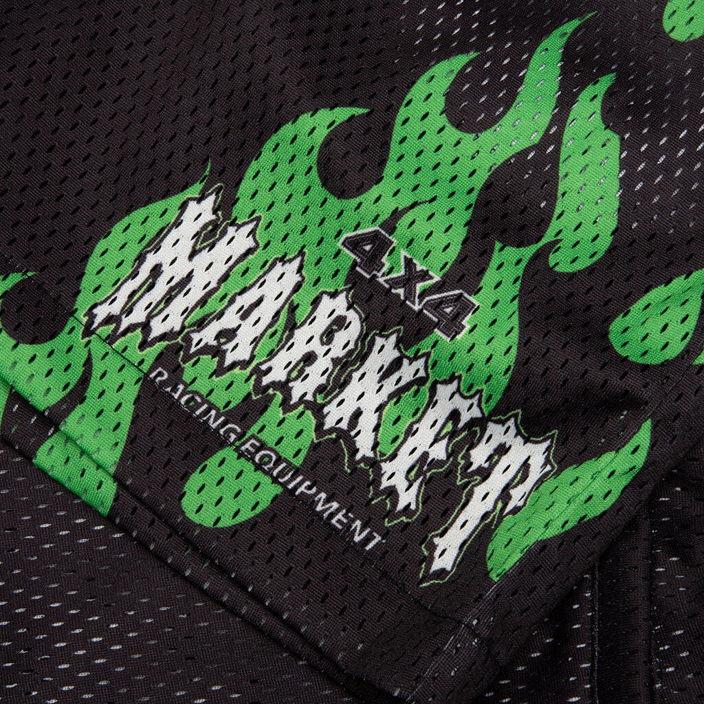Toxic Flames Mesh Shorts - Black/Green