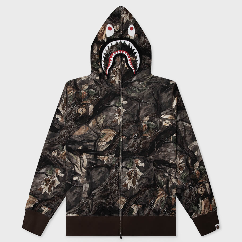 Tree Edge Camo Shark Relaxed Fit Full Zip Hoodie - Brown