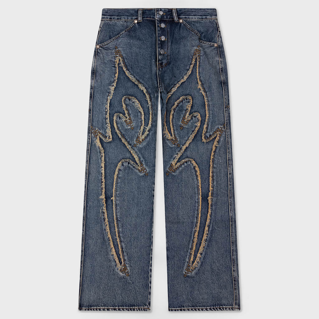 Tribal Denim Pants - Blue