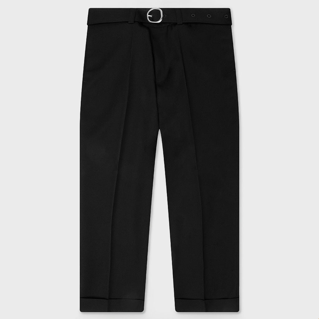 Gabardine Belted Trousers - Black