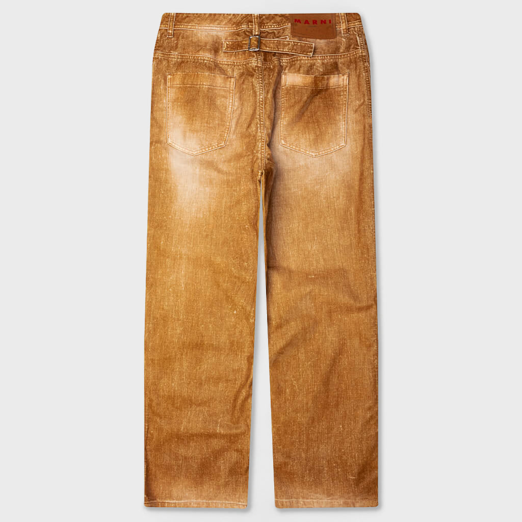 Garment Dyed Flock Denim Trousers - Moccasin
