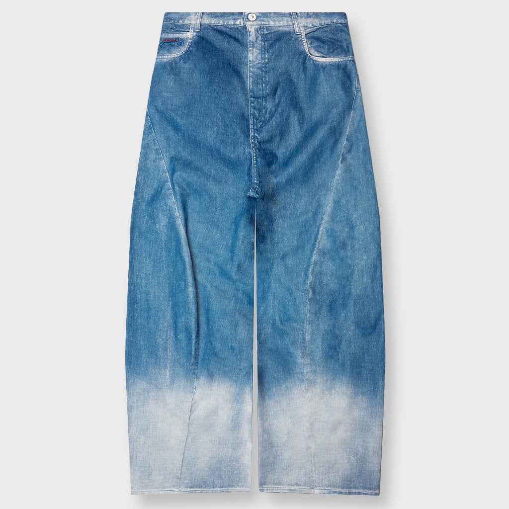 Garment Dyed Flock Denim Trousers - Iris Blue