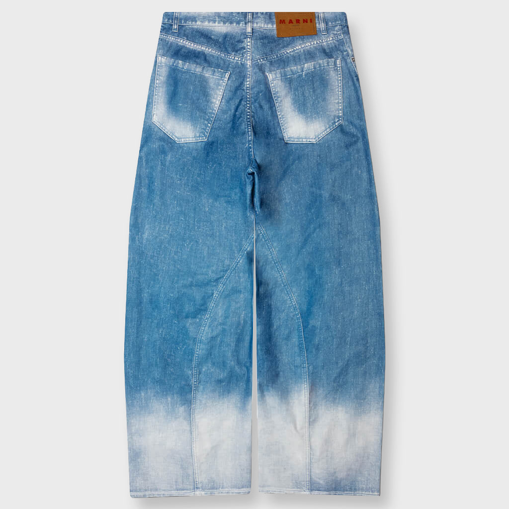 Garment Dyed Flock Denim Trousers - Iris Blue