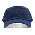 Waxed Cursive Stitched Trucker Snapback - Navy