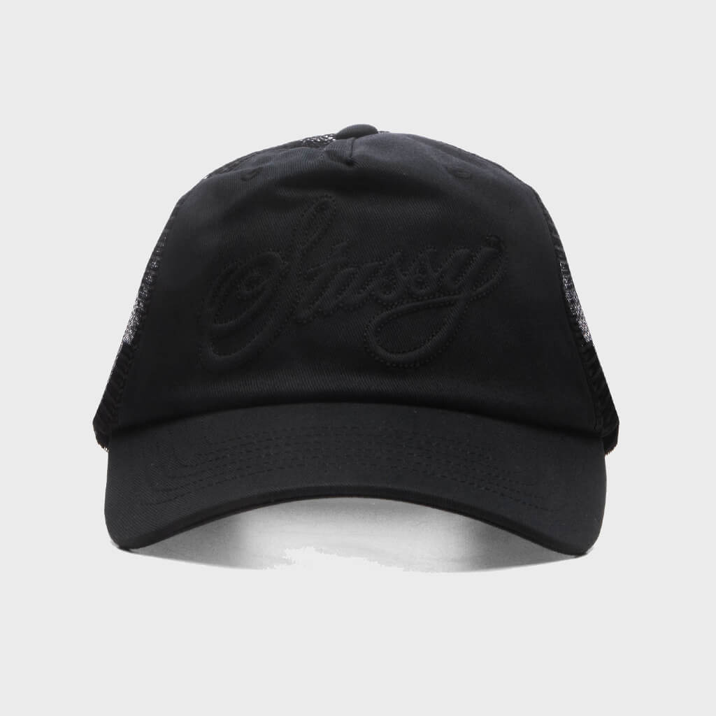 Cursive Stitch Trucker Cap - Black