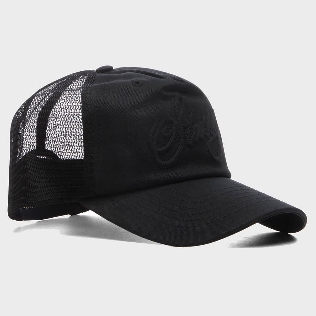 Cursive Stitch Trucker Cap - Black