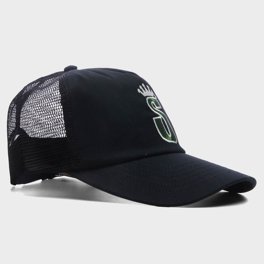 S Crown Trucker Cap - Black